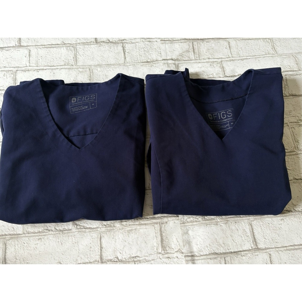 FIGS Technical Scrub Top Size M lot of 2 Solid Navy Blue